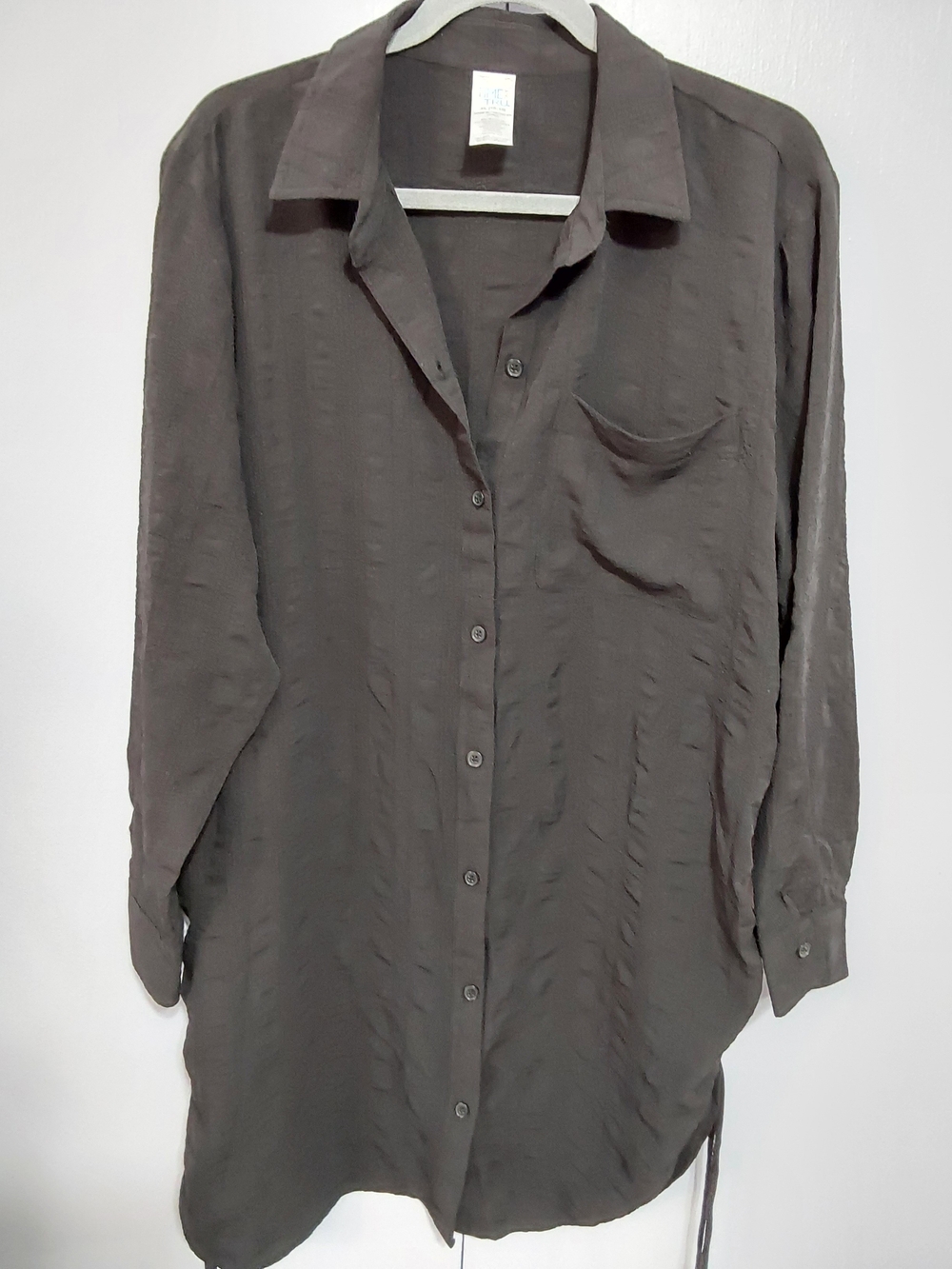 Women's Black  Long-Sleeve Button-Down Swimsuit Cover Up